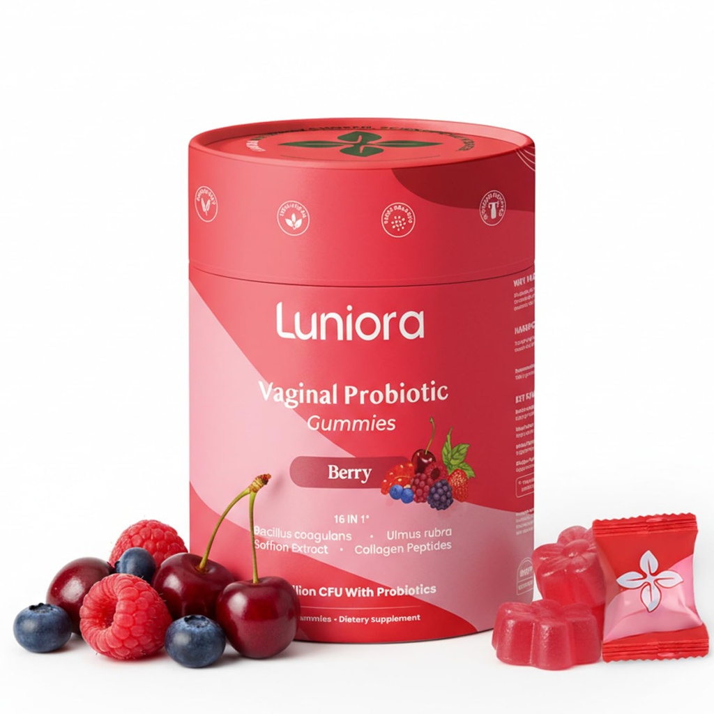 16-in-1 Vaginal Probiotika-Gummien für Frauen - Beeren-Balance-Gummien mit 4,7 B CFU Probiotika, Cranberry, Präbiotika-Faser & Kollagen - Vaginal Health & pH Balance Support - 60 Gummis