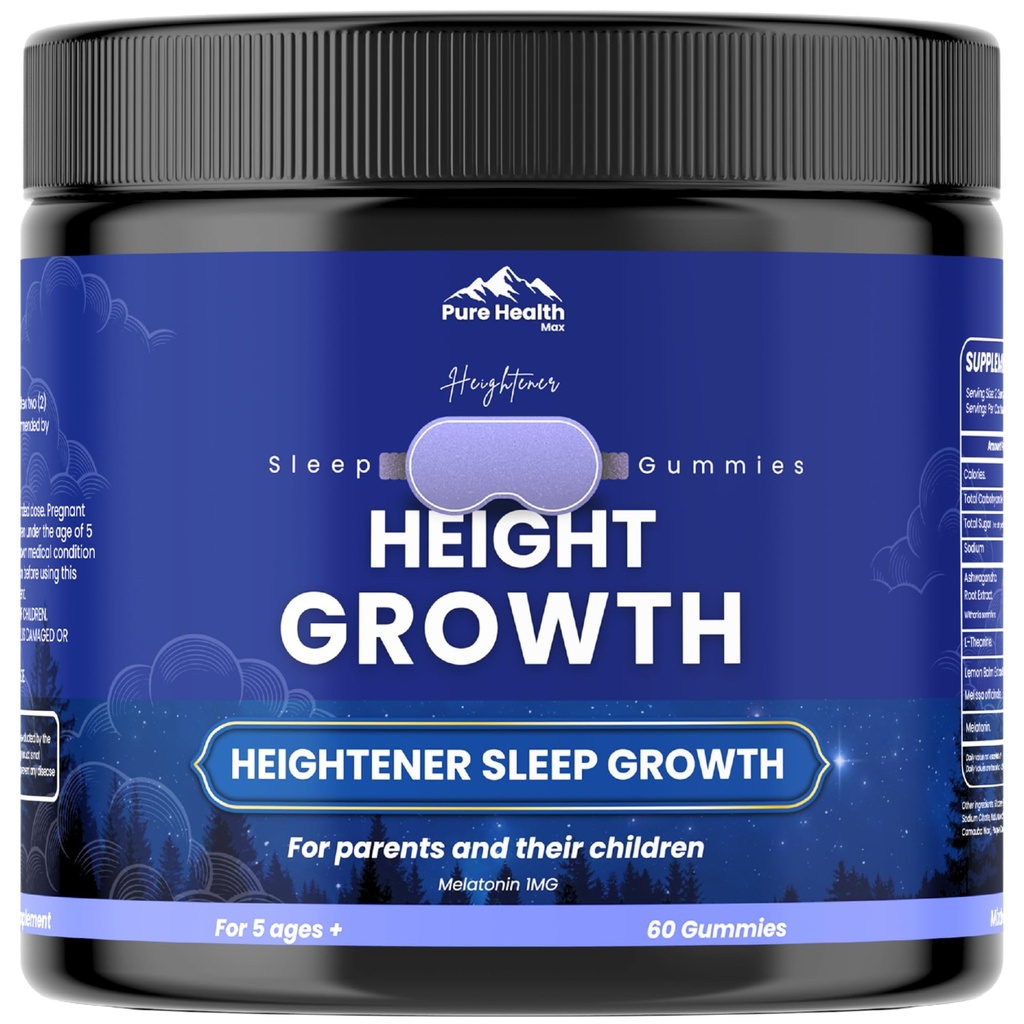 Heightener Height Growth Schlafgummis - Vitamine, um für wahre Höhe Potenzial, natürliche Höhe Booster Erhöhung Ergänzung für Kinder und Erwachsene wachsen wachsen | Calcium & Melatonin Multivitamin - 60 Gummy