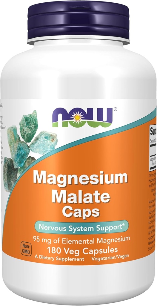 JETZT Nahrungsergänzungsmittel, Magnesium Malat Caps mit 95 mg Elemental Magnesium, Nervous System Support*, 180 Veg Kapseln