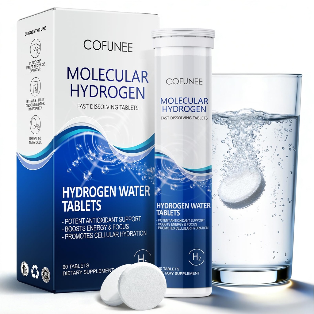Hydrogen Tablets with Magnesium - H2 Molecular Hydrogen Tabs for Drinking Water, Hydration Electrolytes Supports Healthy Aging, Focus & Daily Energy, Fast-Dissolving Tablets, 60 Count