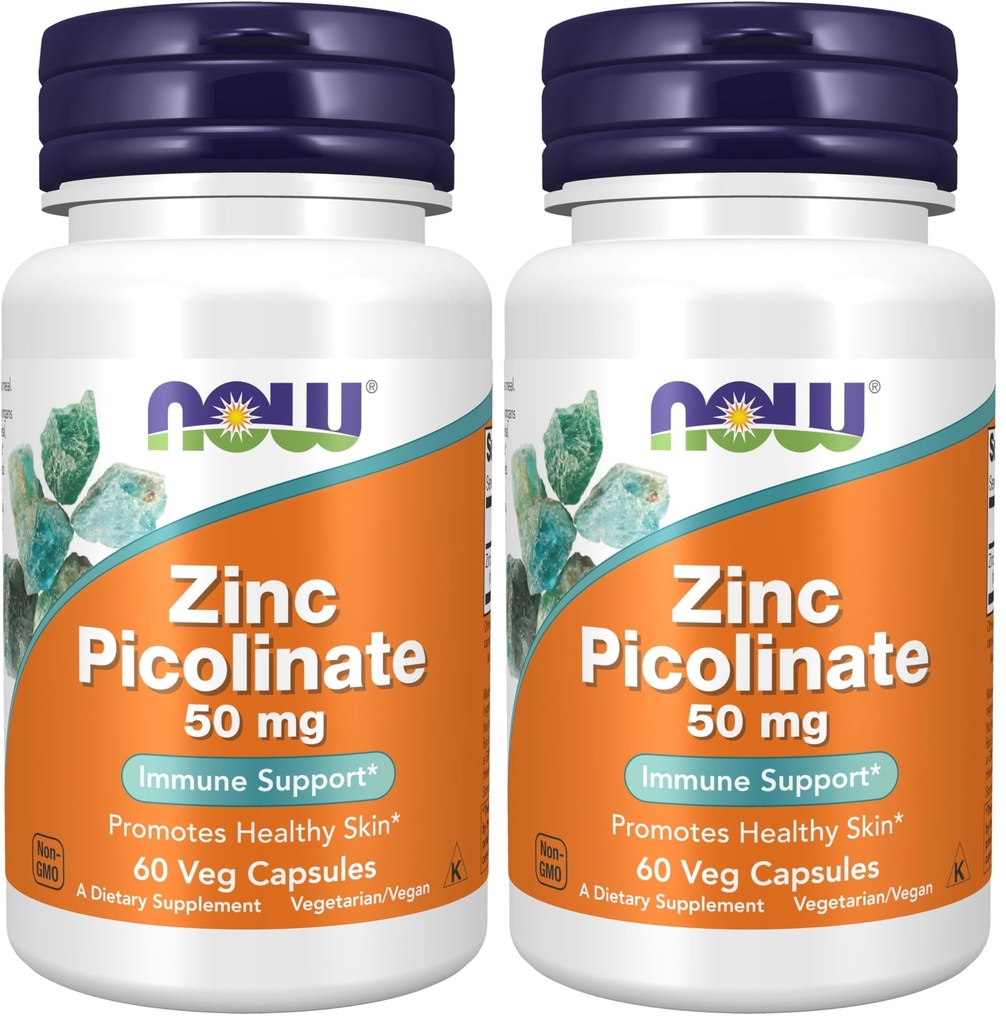 JETZT Ergänzungen, Zink Picolinat 50 mg, unterstützt Enzymfunktionen*, Immununterstützung*, 60 Veg Kapseln (Pack von 2)