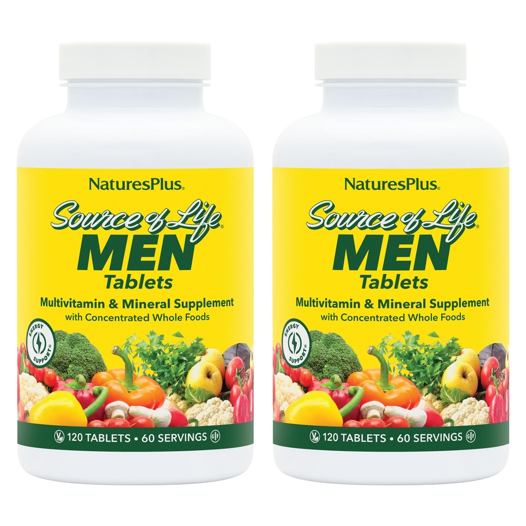 NaturesPlus Quelle des Lebens Männer - 120 Tabletten, Paket von 2 - Iron-Free Multi-Vitamin & Mineral Supplement - mit Säge Palmetto, Lycopene & Lutein - Glutenfrei, Vegetarisch - 120 Gesamt Servierungen