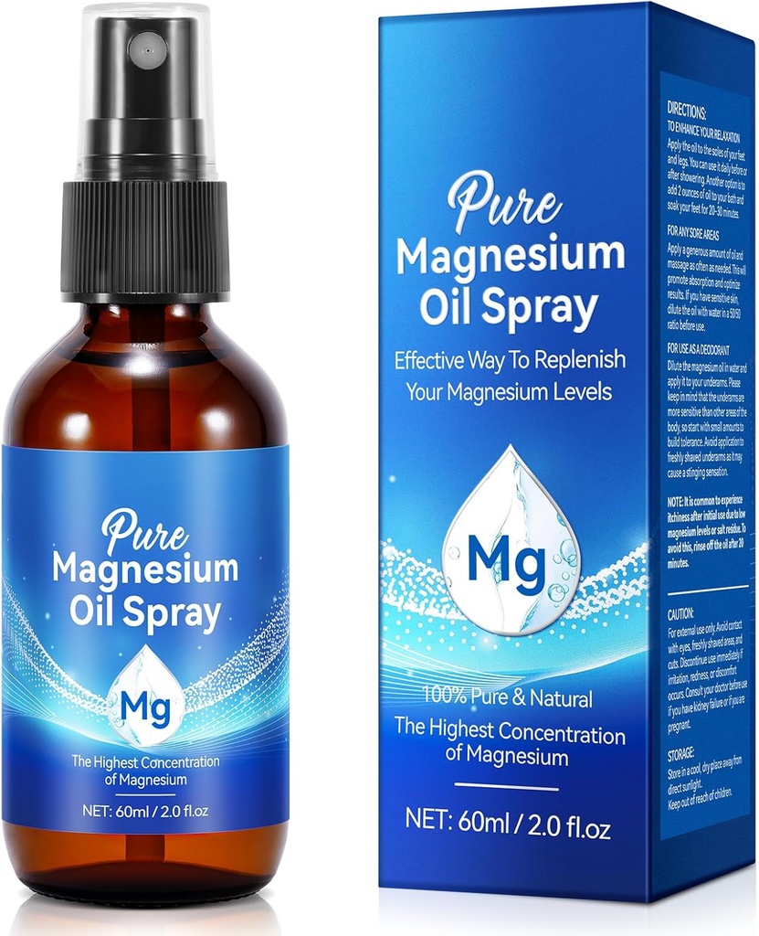 Magnesiumöl für Füße, Magnesiumöl, reines Magnesiumöl Spray in Glasflasche, Nourish The Skin, Alleviate Hair Loss, 2 fl oz