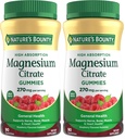 Nature's Bounty Magnesium Citrate Gummies for Adults,Supports General Health,Bone,Nerve,Muscle & Heart Health Support,270mg per Serving,Vegan,Non-GMO - Raspberry,90 Count (Pack of 2)