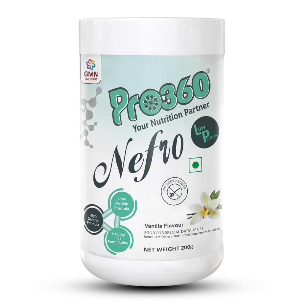 Nefro Lp (FKA Nephro Lp) Low Protein Non-Dialysis Care Supplement Powder - High Fat Formula Enriched with L-Taurine,L-Carnitine for Renal Health,Vanilla Flavour 200 G,1 Count,8 Servings