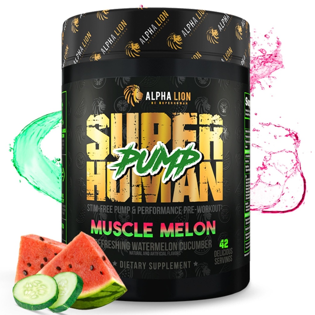 ALPHA LION Superhuman Pump Pre Workout Powder, Koffein Free & Stim Free Preworkout Supplement, Nitric Oxid Booster, Muscle Gainer, Energy & Focus (42 Servierungen, Muscle Melon Flavor)
