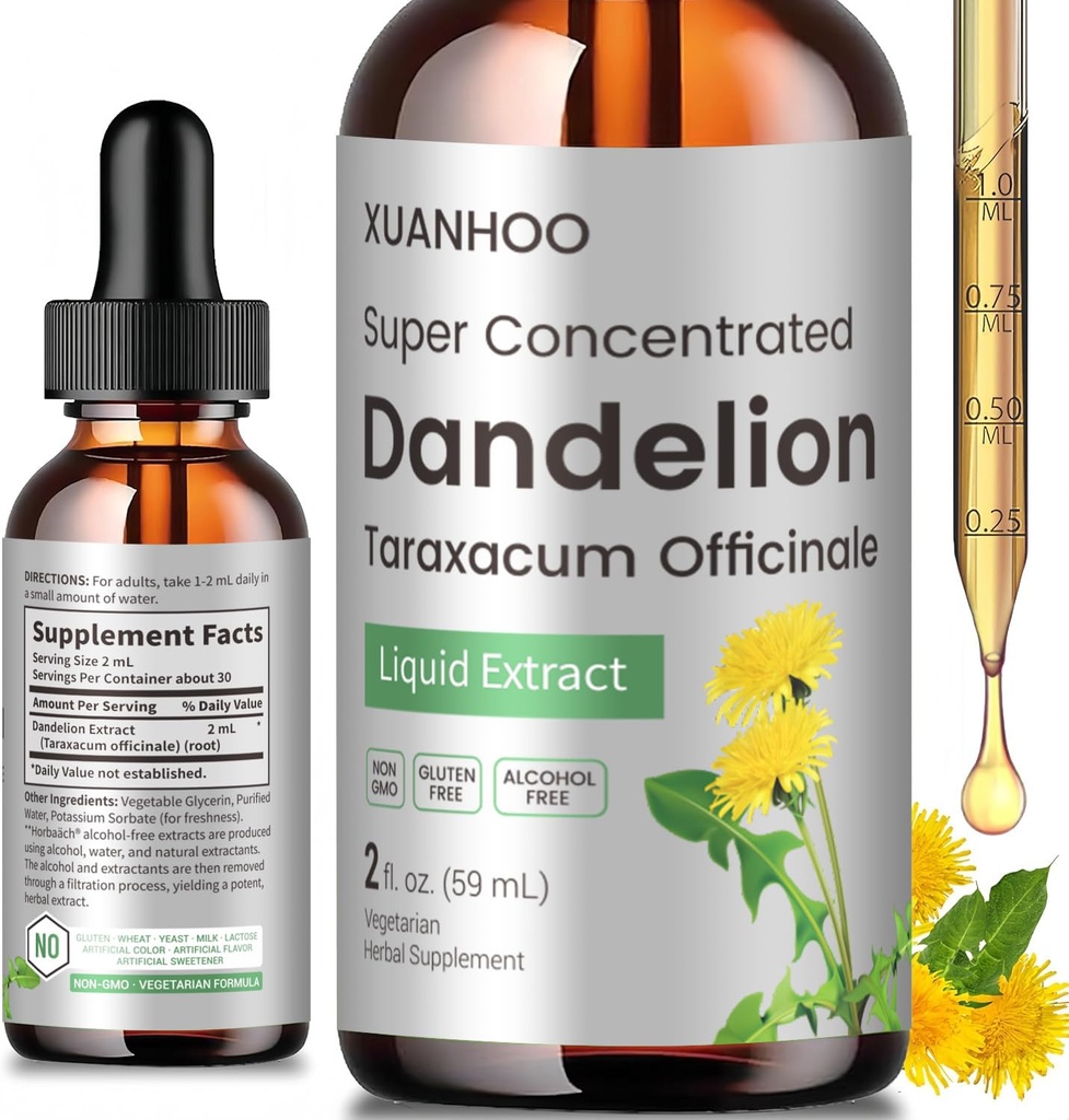 Dandelion Root Extract Drops with Graduated Pipette,Vagetarian Herbal Supplements for Night Owls,Natural Organic Extract,Super Concentrated,Non-Preservative,Non-Alcohol,Liver Health,Stay up Late