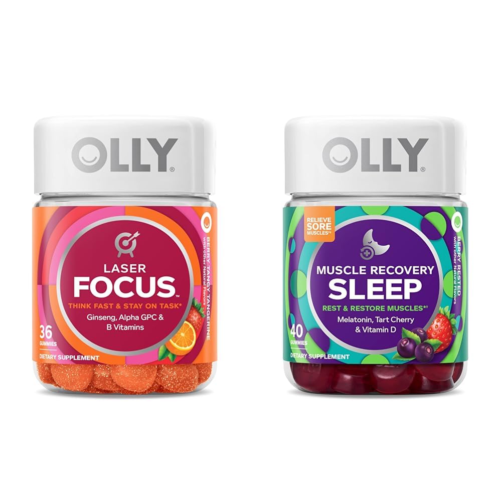 OLLY Laser Focus Gummy Brain Support with Muscle Recovery Sleep Gummies, Melatonin and Antioxidants - 36 and 40 Count