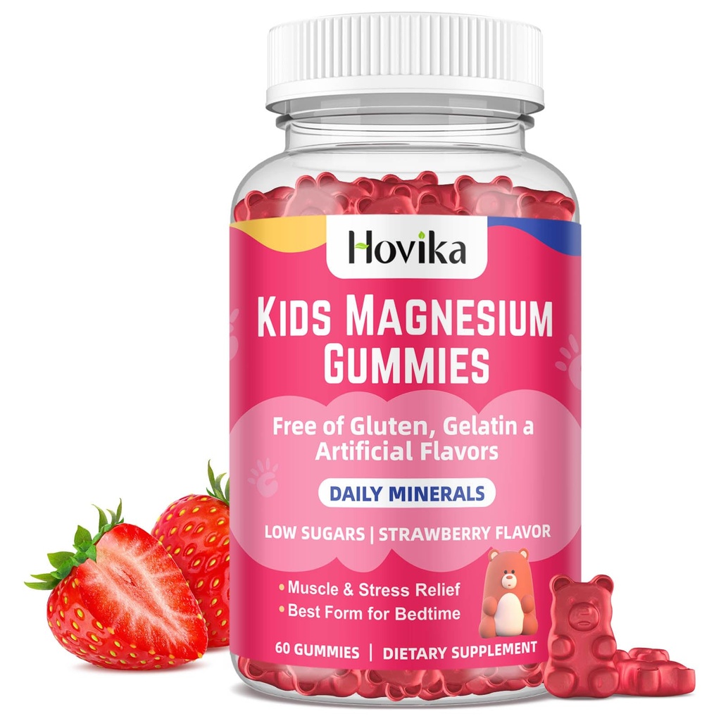 Magnesiumgummis für Kinder - Magnesium Citrat + Vitamin B6 & D3 - Great Tasting Kids Magnesium Calm Gummis für Nerve Knochen und Muskel Gesundheit für Kinder Wellness, Vegan Erdbeeren Flavor 60 Count