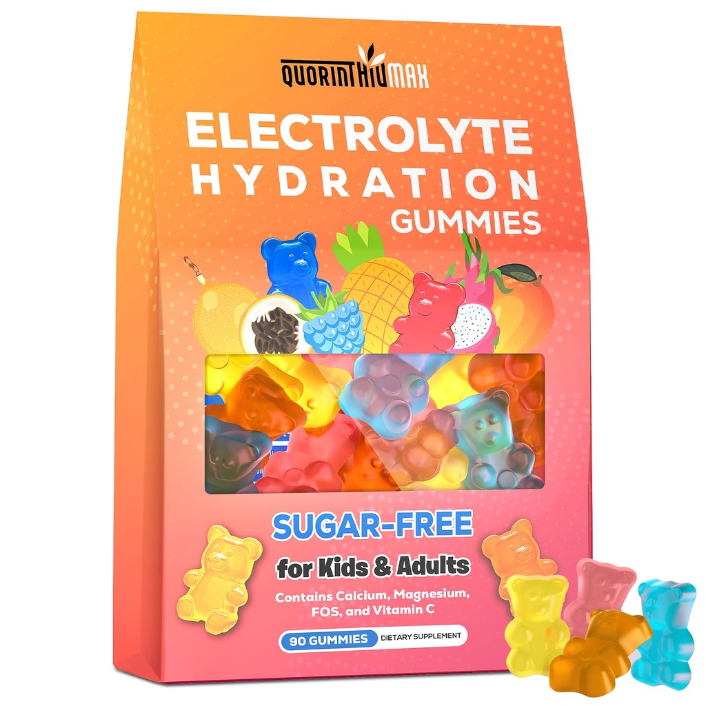 Elektrolyt-Gummien Zuckerfrei | Elektrolytische Hydration Energie-Gummien für Laufen & Sport - Energie-Schuhe mit Kalzium & Vitamin C für Kinder & Erwachsene, Multiple Mixed Flavors, Glutenfrei, 90 Count
