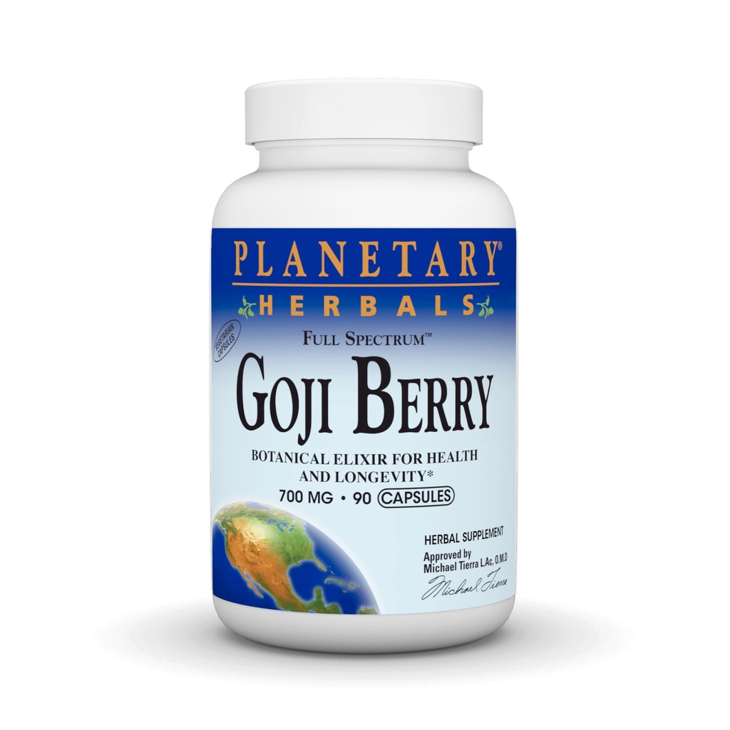 Planetary Herbals Goji Berry Full Spectrum 700mg, Botanical Elixir for Health and Longevity,90 Vegetarian Capsules