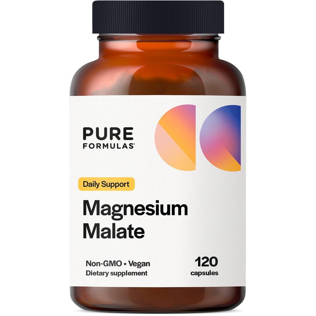PureFormulas Magnesium Malate Capsules - Chelated Malate - Highly Bioavailable Form to Support Energy, Bone Health + Muscle Recovery, malato de magnesio 360 mg - 120 Capsules