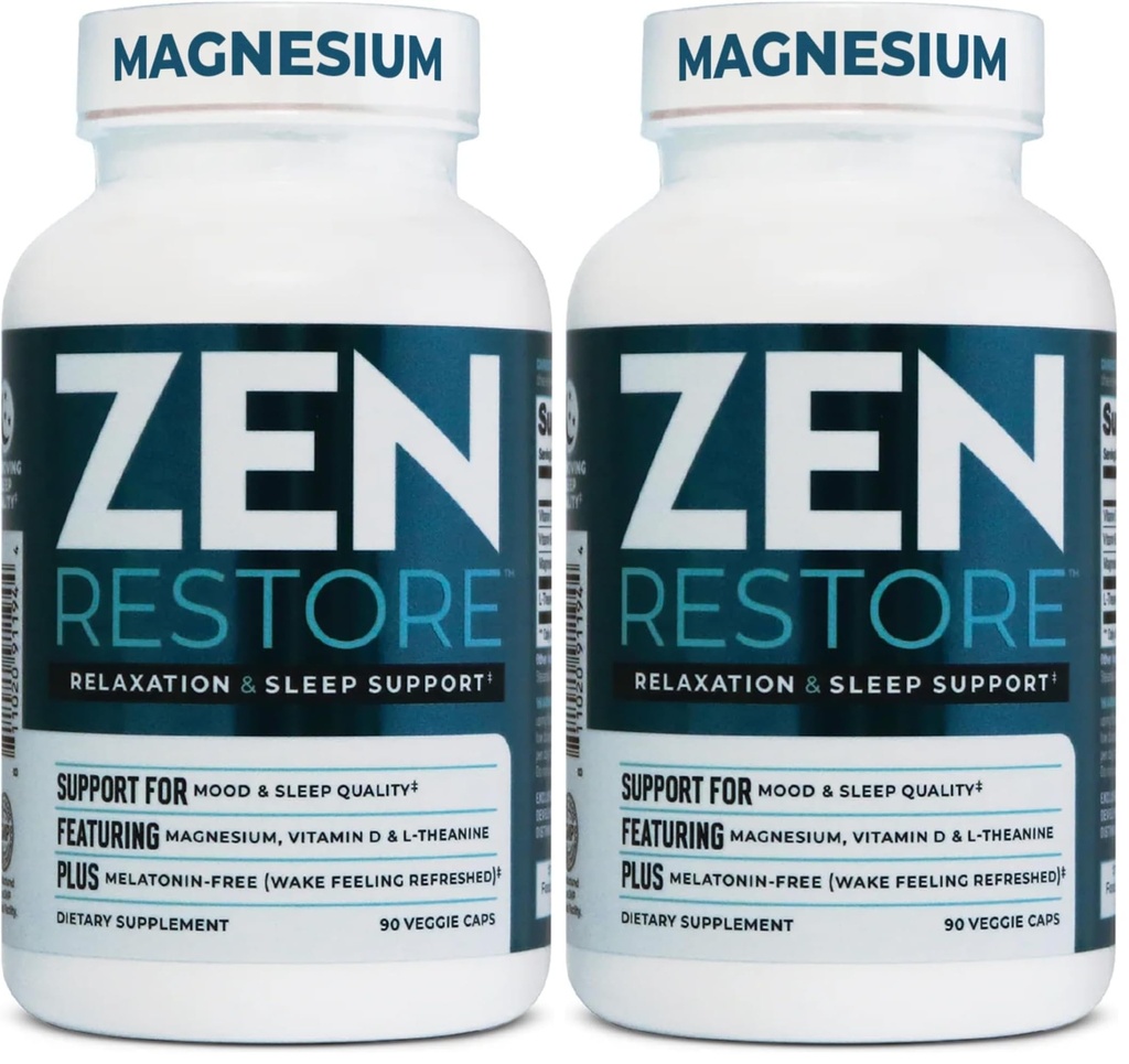Nutrology Zen Restore – 400mg Magnesium Malate, Vitamin D3 & L-Theanine, Supports Sleep, Muscle Recovery & Adrenal Wellness, Magnesium Supplement for Men and Women, 30 Servings (Pack of 2)
