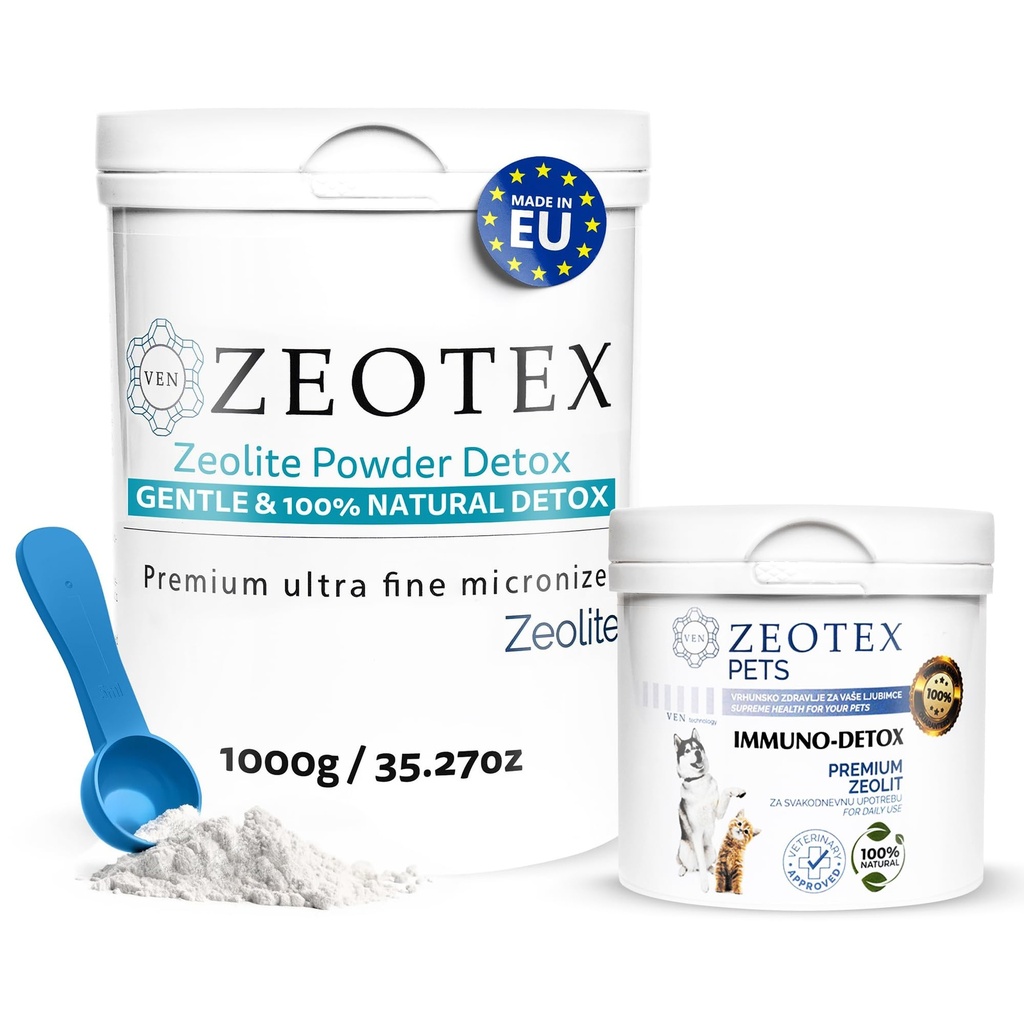 Zeolite Powder Bundle (2 Products): 100% Natural Detox & Immunity Support for Full Body, Liver, Kidney, Skin, and Pet Health - 1000g & 350g