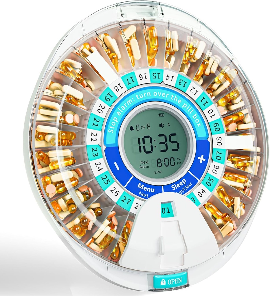 Windtrace Automatische Pillenspender für ältere, elektronische monatliche Pille Organizer mit Alarm &amp; Licht, 28 Tage Smart Lock Medication Dispenser, Timed Pill Dispenser Maschine für Rezepte & Vitamine