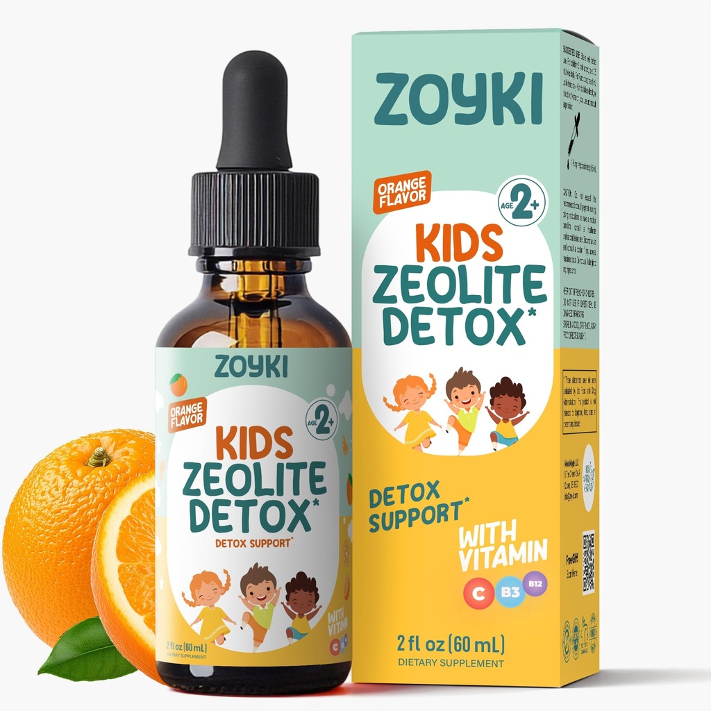 Zeolite Detox Drops for Kids - Advanced Liquid Supplement with Clinoptilolite Zeolite Vitamin B12 D3 C - Toddlers Children's Natural Health Support to Clean Toxins - Vegan Gluten Sugar Free