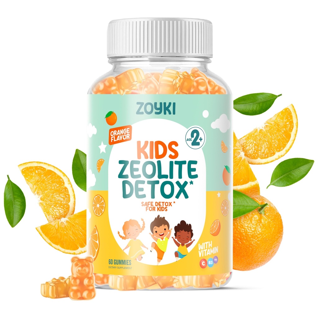 Zeolite Detox Gummies for Kids - Cleanse Out Toxins - Micronized Zeolite Chewable Body Support Supplement with Chlorella Vitamin D3 B12 C - Orange Flavor Vegan Non-GMO Gluten-Free