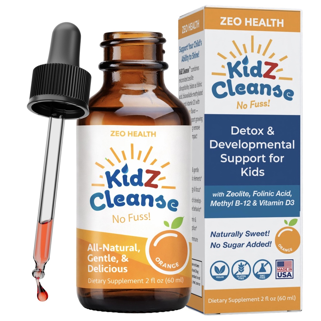 Zeolite Detox for Kids with Folinic Acid + Methyl B12 + D3 | Methylation + Heavy Metal Detox Support Supplement | Promotes Behavioral, Focus + Speech Development | Orange Flavor Liquid Drops – 2oz