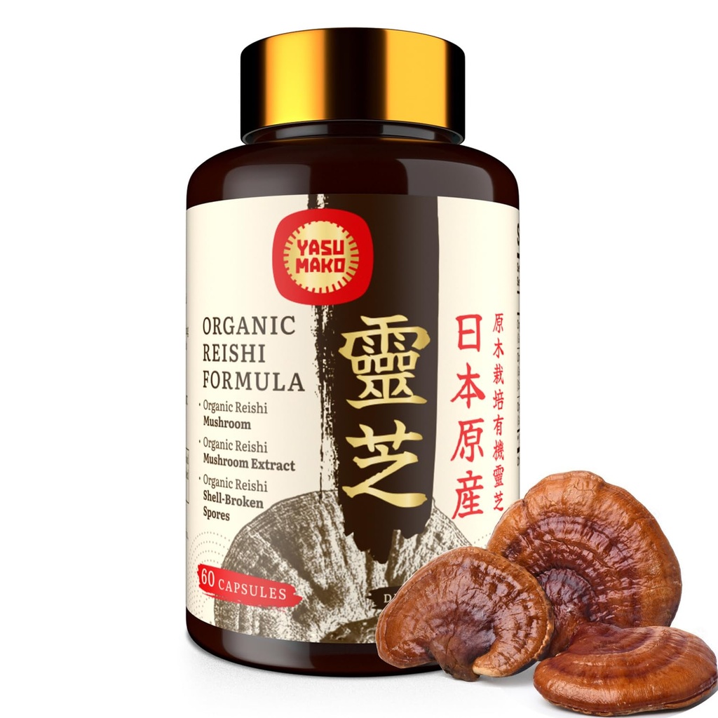 Japanische Reishi Pilz-Ergänzung 800mg mit Reishi Pilz-Extrakt 500mg & Shell-Broken Spores 200mg,Organische Pilz-Kapseln für Immunsystem - Real Fruiting Body (Pack von 1)