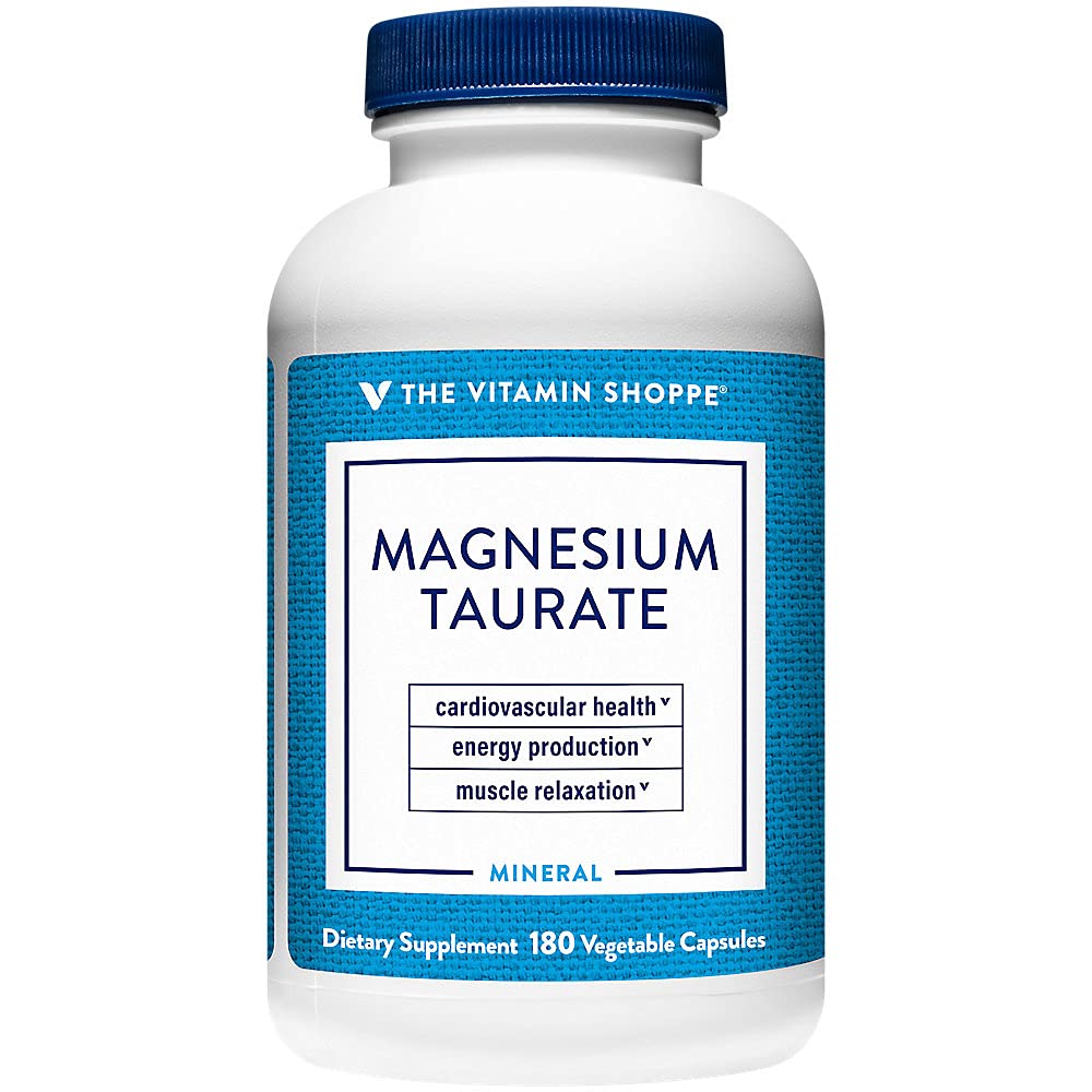 The Vitamin Shoppe Magnesium Taurate 125mg - Heart Health & Muscle Relaxation | Energy Production | 180 Veggie Caps | Cardiovascular