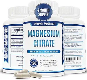 Rein optimaler Magnesium-Zitrat 500mg – Magnesium-Ergänzung für Verdauungsgesundheit, Gentle Constipation Relief, Muskel- & Schlaf-Unterstützung, Beruhigung & Entspannung – Hohe Absorption, 120 Easy-to-Swallow Caps