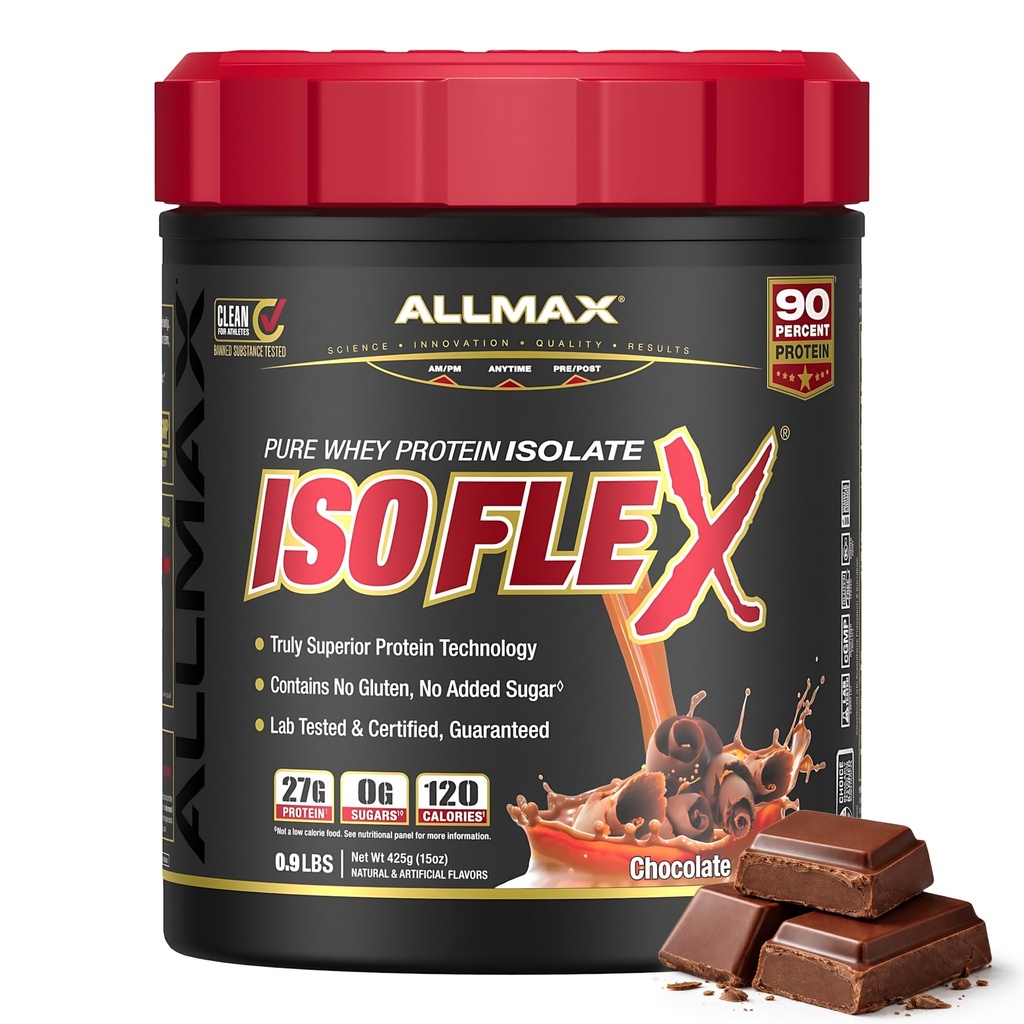 ALLMAX ISOFLEX Pure Whey Isolate Protein Powder - Gluten Free, Low Lactose, Sugar-Free - High-Protein, Clean, Keto-Friendly for Pre Post Workout Supplement for Women and Men | Chocolate, 1lb
