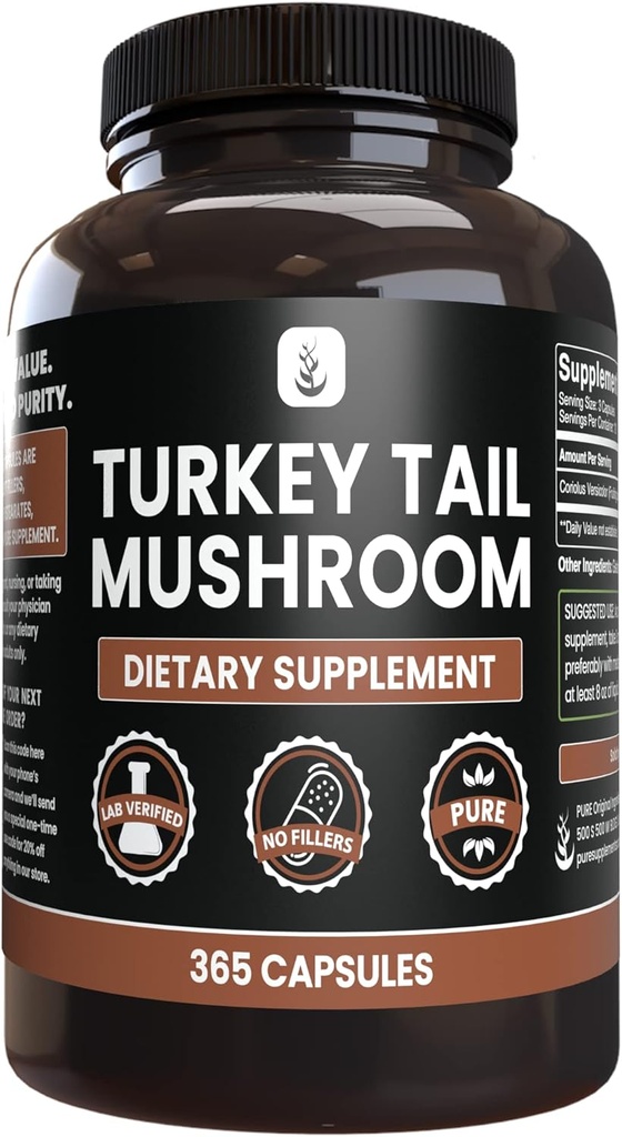 Pure Original Zutaten Türkei Tail Pilz, (365 Kapseln) Keine Magnesium oder Reisfüller, Immer rein, Lab Verifiziert