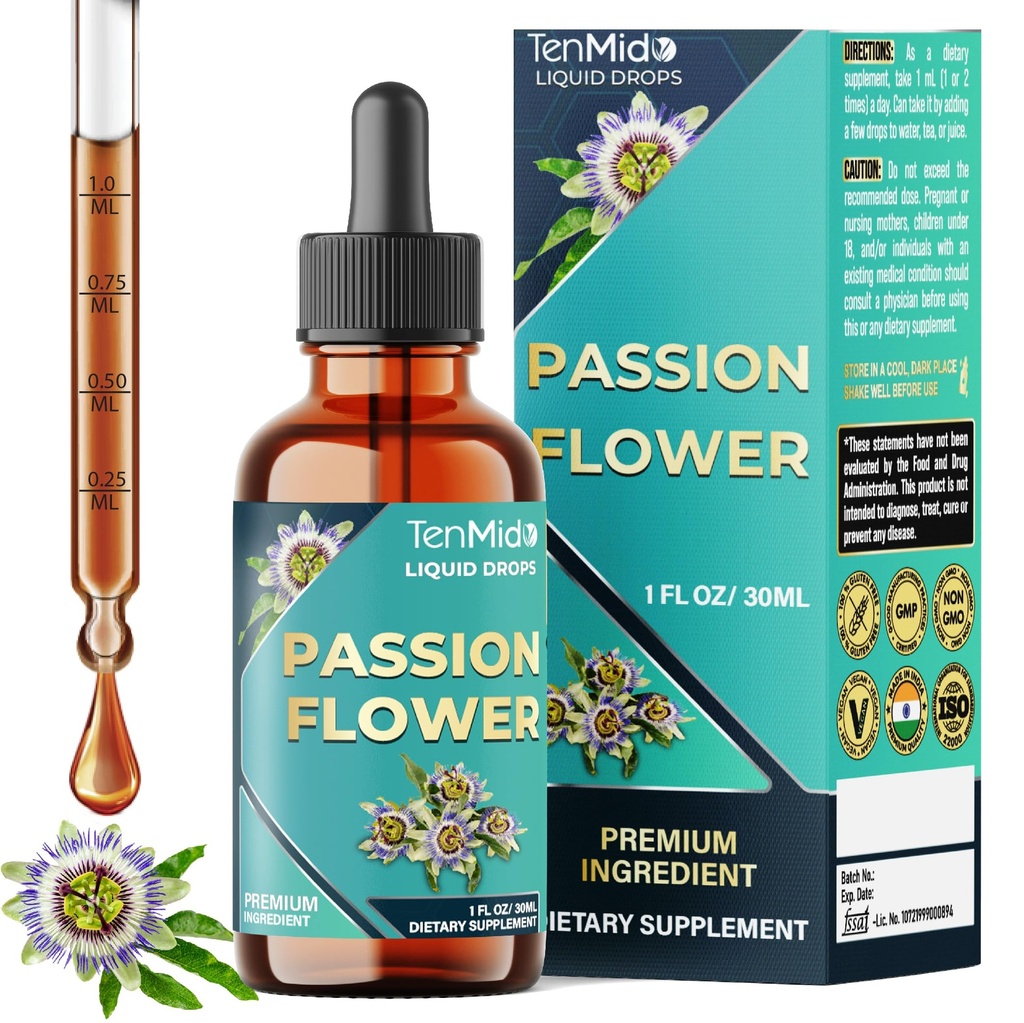 Passion Flower Liquid Drops - Natural Herbal Extract Supplement - Alcohol-Free, Vegan, Non-GMO | 30ml 1Fl Oz