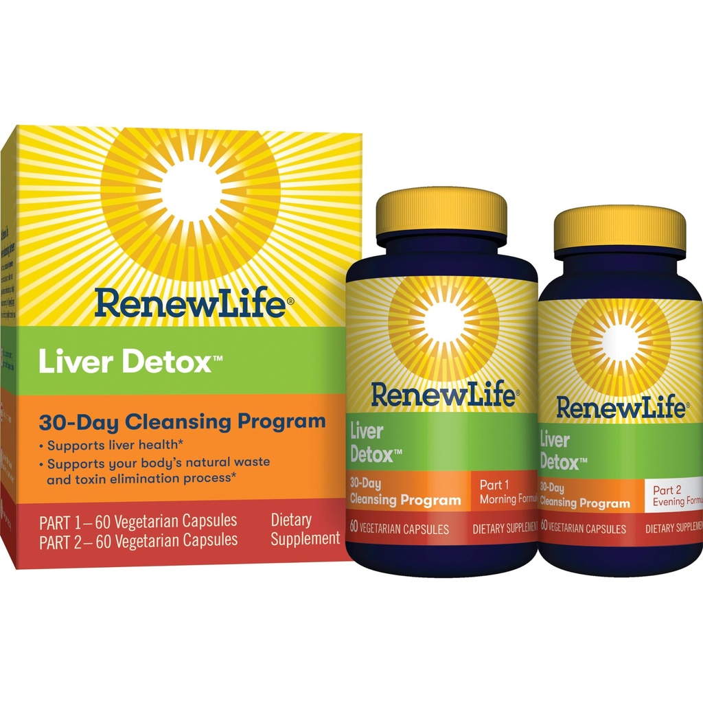 Renew Life Adult Cleanse - Liver Detox - 2-Part, 30-Day Program - Gluten & Dairy Free - 120 Vegetarian Capsules