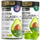 Biotin und Collagen Peptide Gummis für Haarwachstum, Haut und Nägel 120 Stück (2 Pack) - 82000 Mcg - Biotin Chewables mit Keratin Max Strength - Beauty Gummis für Damen und Herren - Sugar Free, Non-GMO
