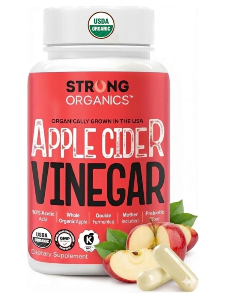 Apple Cider Vinegar with The Mother – Organically Grown in the USA, High Potency 10% Acetic Acid – Digestive Health, Gut & Immune Support – Keto, Kosher, Non-GMO – 120 Vegan Caps