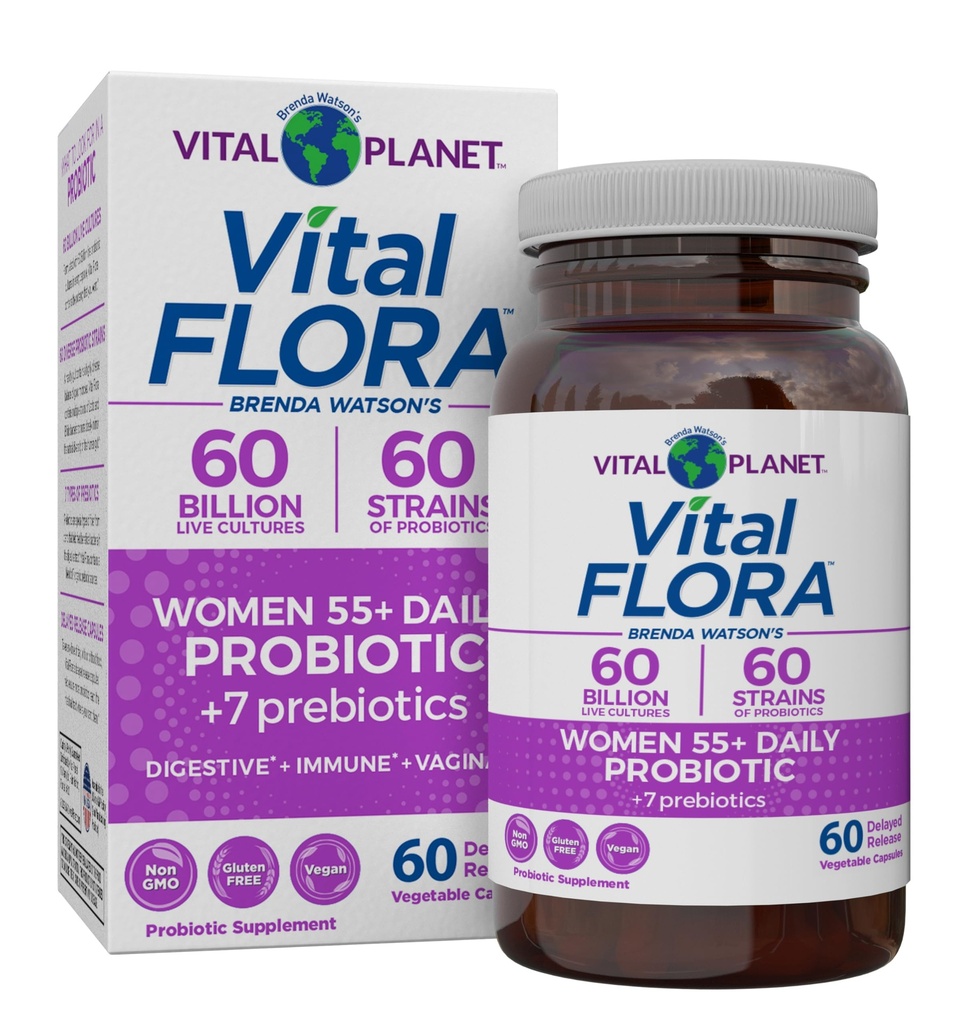 Vital Planet - Vital Flora Women Over 55 Daily Probiotic, 60 Billion CFU, Diverse Strains, Organic Prebiotics, Vaginal und Immununterstützung, Verdauungs-Gesundheitsprobiotika für Frauen 60 Kapseln