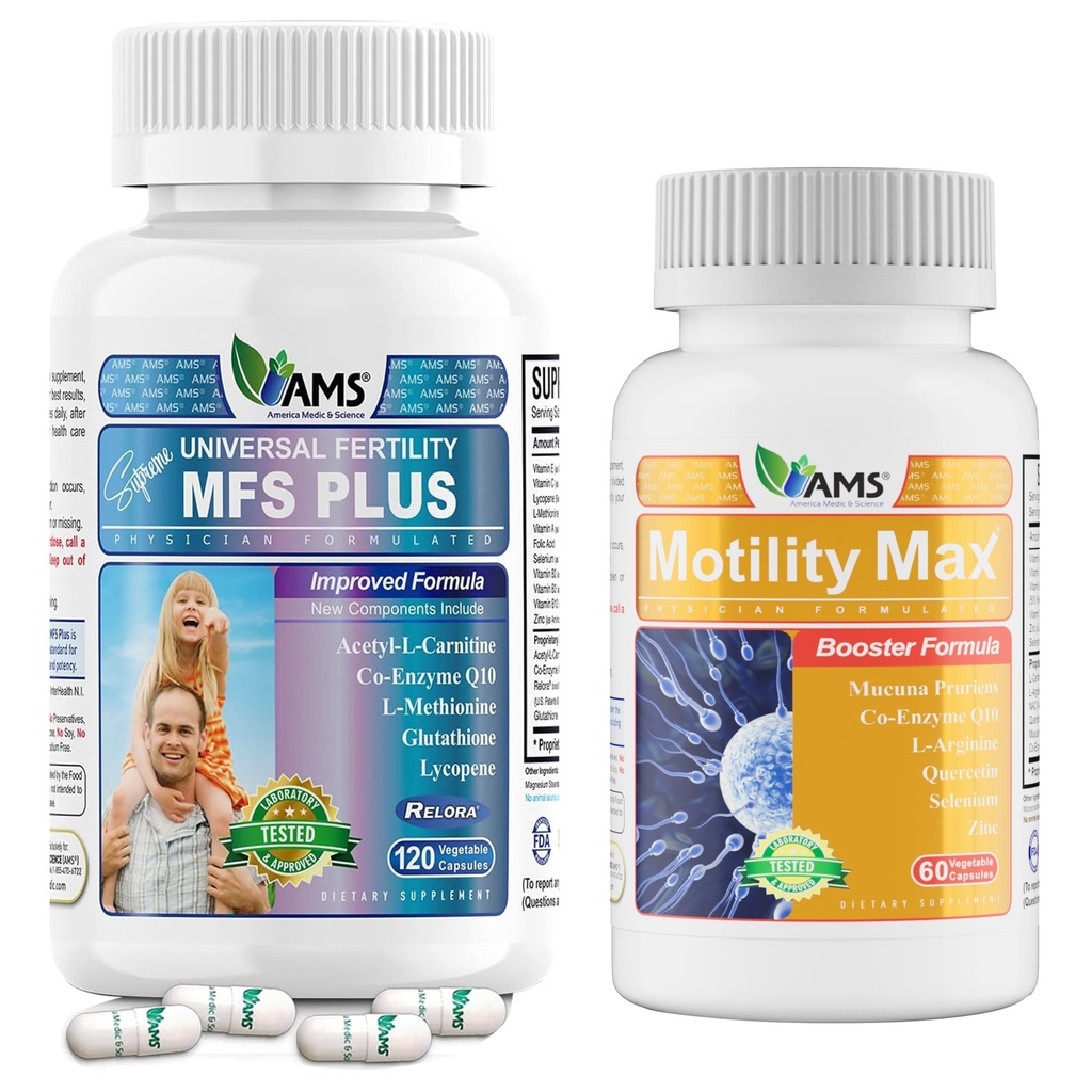 America Medic & Science MFS Plus Men’s Fertility Bundle – Sperm Count Booster (60 Capsules) + Motility Max (120 Capsules) - Reproductive & Motility Support