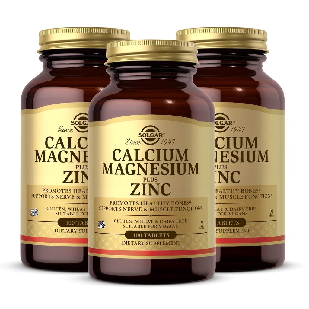Solgar Calcium Magnesium Plus Zink, 100 Tabletten (Pack von 3) - Fördert gesunde Knochen und Zähne - Unterstützt Nerve & Muskelfunktion - Non-GMO, Vegan, Glutenfrei, Dairy Free, Kosher - 100 Gesamt Servierungen