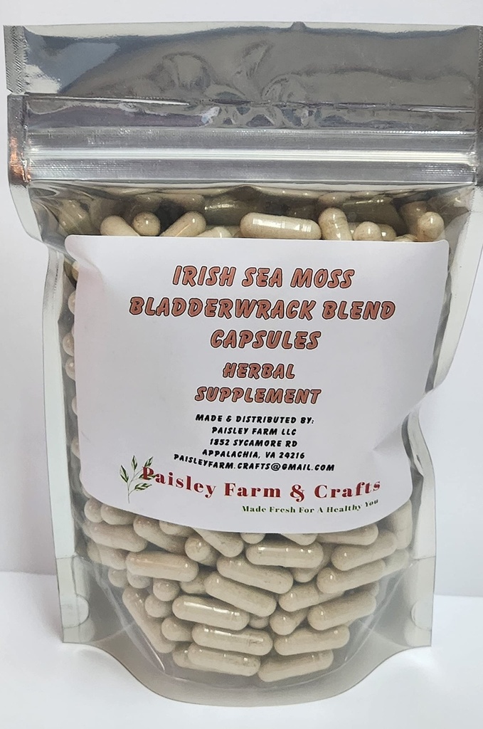 Irish Sea Moss and Bladderwrack Double Blend Powder Capsules 300 Pack - Herbal Supplement - Made Fresh On Demand!