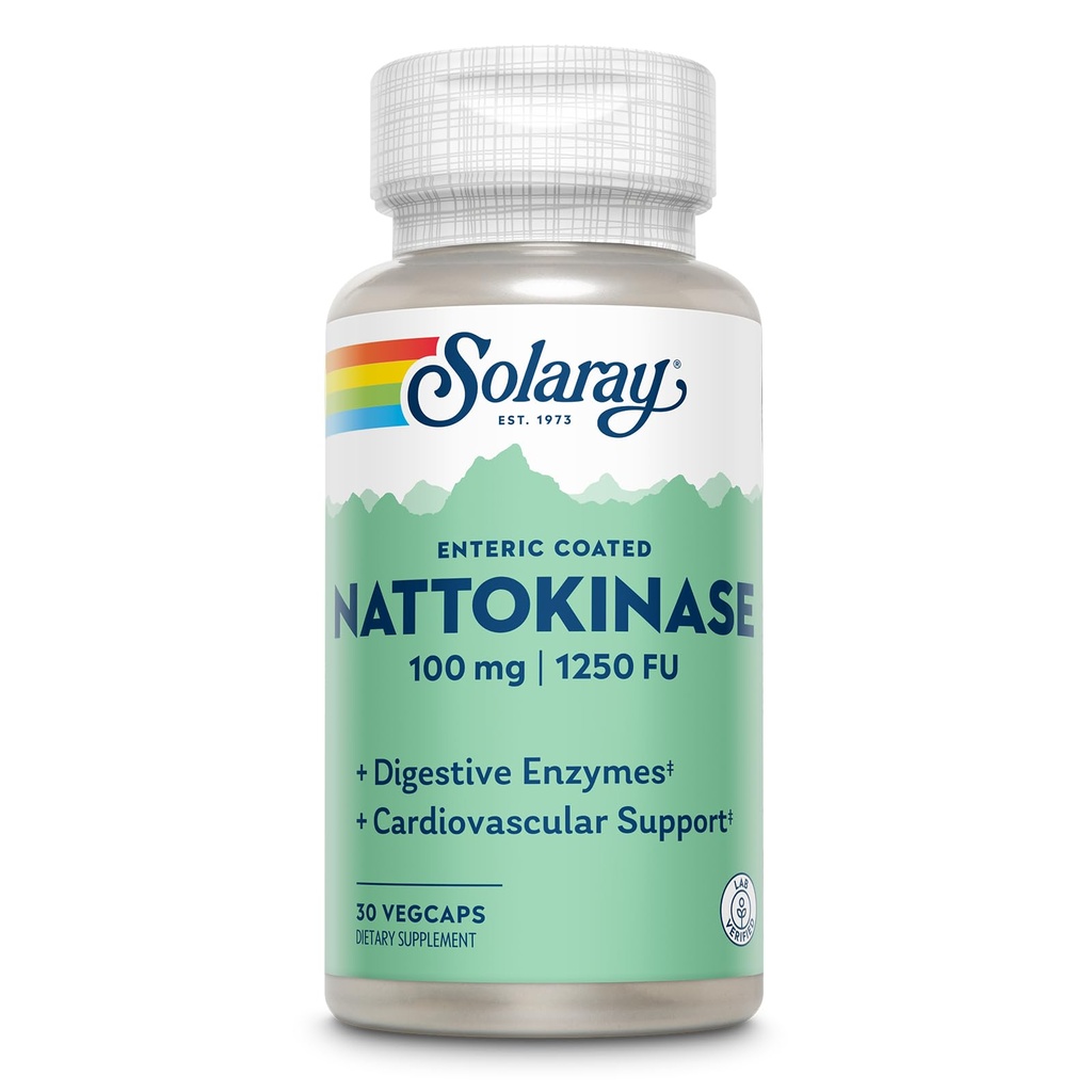 SOLARAY Nattokinase Supplement - Nattokinase 100mg, 1.250 FU - Traditionelle Gesundheitsunterstützungsergänzung - Lab Verified, 60-Day Garantie - 30 Servietten, 30 VegCaps