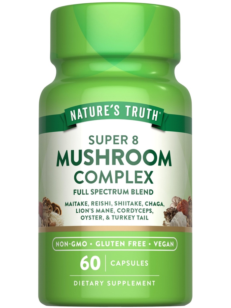 Nature's Truth Pilz Complex Kapseln | 60 Count | Full Spectrum Complex von Super 8 Pilze | Vegan, Non-GMO, & Gluten kostenlose Ergänzung