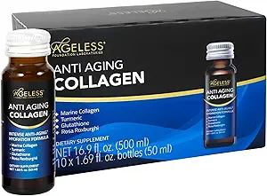 Ageless Ultra Anti Aging Liquid Collagen für Männer & Frauen, Marine Collagen, Turmeric, Glutathione, und Rosa Roxburghii, Multi Vitamine, Hautpflege, Hydrating & Revitalizing Formula - 50 ml (10 Zähler)