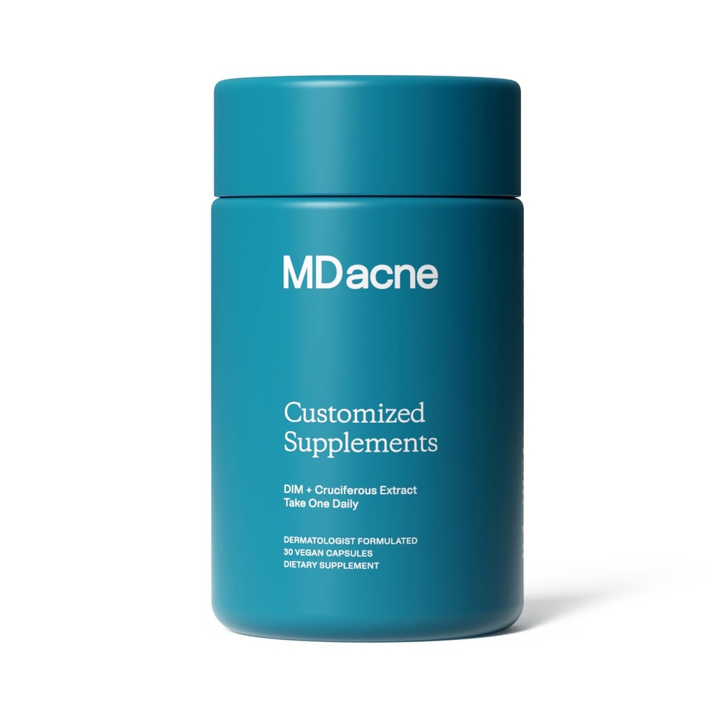 MDacne DIM Skin Clearing Supplements (30 Vegan Capsules) - for Acne Treatment, Estrogen Balance, Hormone Menopause Relief & Bodybuilding, Cruciferous Extract & Bioperine (30 Count (Pack of 1))