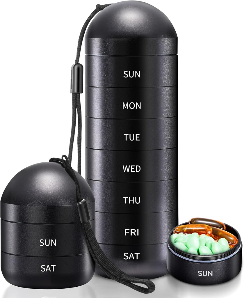 Zannaki Weekly Pill Organizer 7 Tag 2 Mal pro Tag, Portable Metall Reisen Wasserdicht PM Pille Box,Große Pille Fall Container, BPA kostenlose tägliche Medizin Organizer Halter für Vitamin, Fischöl, Supplement