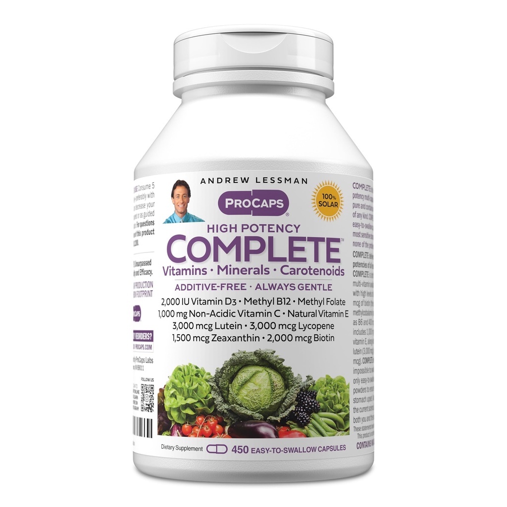 ANDREW LESSMAN Multivitamin - Complete 450 Capsules - High Potencies of 30+ Nutrients, Essential Vitamins, Minerals, Carotenoids. Small Easy-to-Swallow. No Binders, No Fillers, No Additives