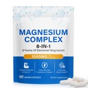 8-in-1 Magnesium Complex Supplement 90 Count, Magnesium Complex Capsules with Magnesium Glycinate, Citrate, Malate, Taurate, Easy Absorption for Sleep, Muscle Relaxation, Nerve & Heart Health, Energy
