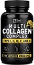 Multi Collagen Peptides Pills (Types Ⅰ,Ⅱ,Ⅲ,Ⅴ,Ⅹ) Grass Fed Collagen Pills (180 Capsules) - Hydrolysate Collagen Protein Blend for Hair, Skin, Nails, and Joint Support - Collagen Pills for Women
