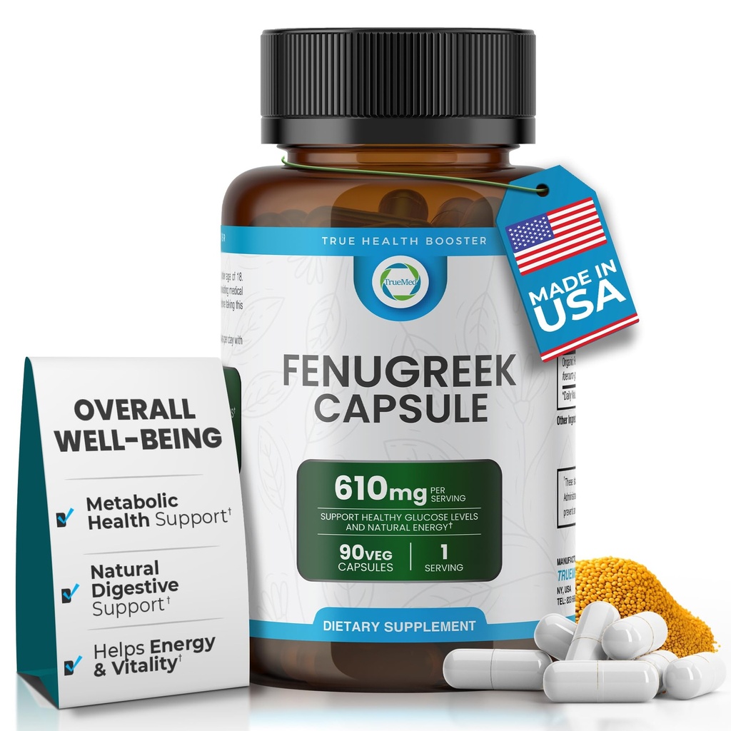 Organic Fenugreek Capsules 610 mg – Fenugreek Supplement for Men & Women, Digestive Comfort, Natural Energy & Wellness Support with Antioxidant, 90 Vegetable Capsules - Made in USA