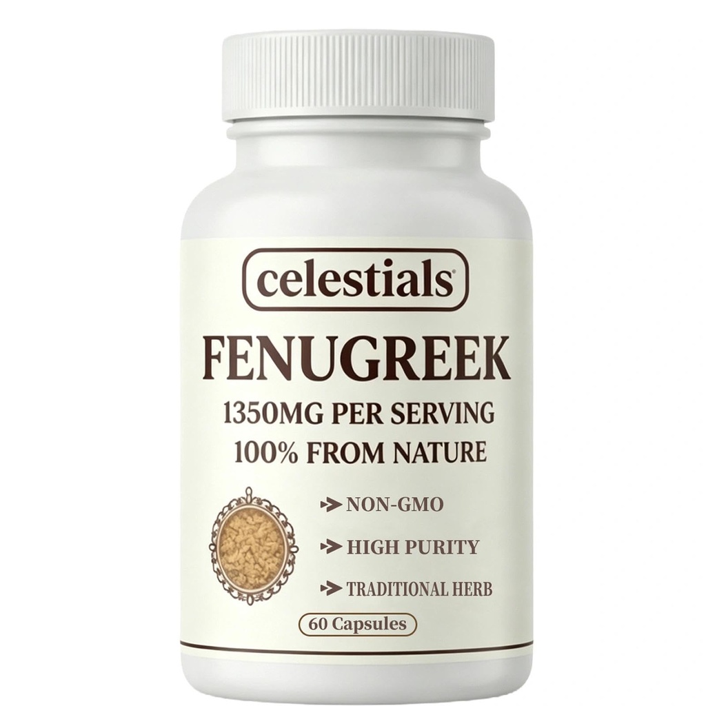Celestials Fenugreek Seed Extract Capsules, Non-GMO Herbal Supplement for Daily Wellness Support, High Purity Traditional Herb, 60 Capsules