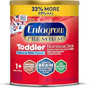 Enfagrow Premium Kleinkind Nutritional Drink, Made with Real Milk, Brain-Building Omega-3 DHA, Nährstoffe und Präbiotika für Wachstum und Immununterstützung, Non-GMO, Kleinkind Milchpulver, 32 Oz Can