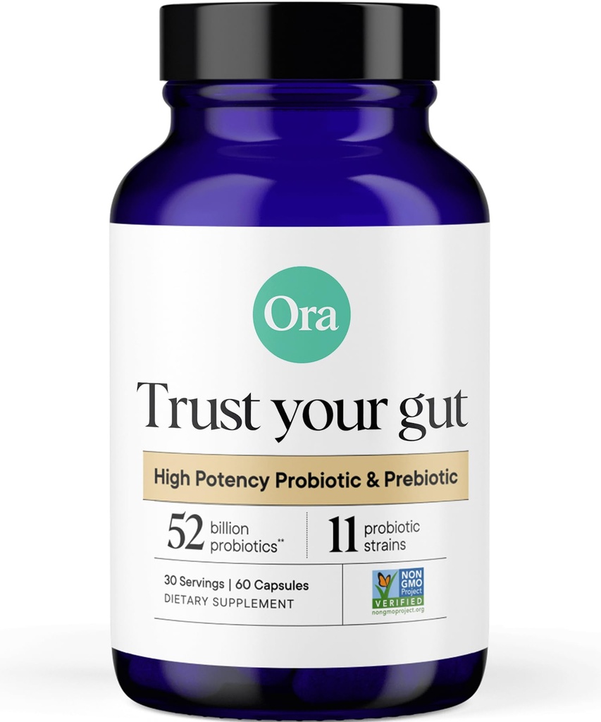 Ora Organic Probiotics mit Präbiotika - 52 Milliarden CFU 11 Klinisch untersuchte Strains für Verdauungsgesundheit, Vertrauen Sie Ihr Gut, Glutenfrei, 60 Kapseln