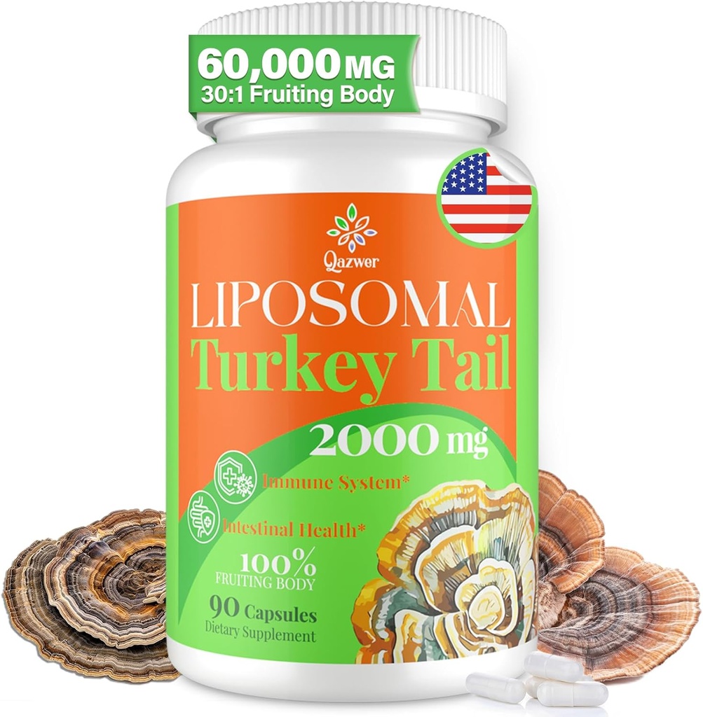 Liposomal Türkei Tail Mushroom Capsules, hohe Absorption Organische Türkei Tail Pilz Extrakt 2000MG| 30:1 Fruchtkörper| Ergänzung für Verdauungs-Gesundheit, Energie & Immununterstützung, Non-GMO -90 Kapseln