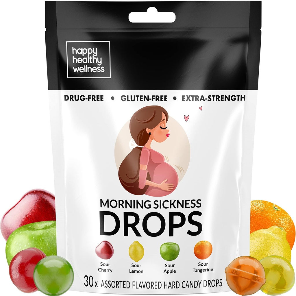 HH Wellness Pregnancy Nausea Candy | Best Morning Sickness relief | Natural Flavor Pregnancy Pops for Nausea Relief for Pregnant Women | Morning Sickness Candy | 4 Flavors | 30 Drops