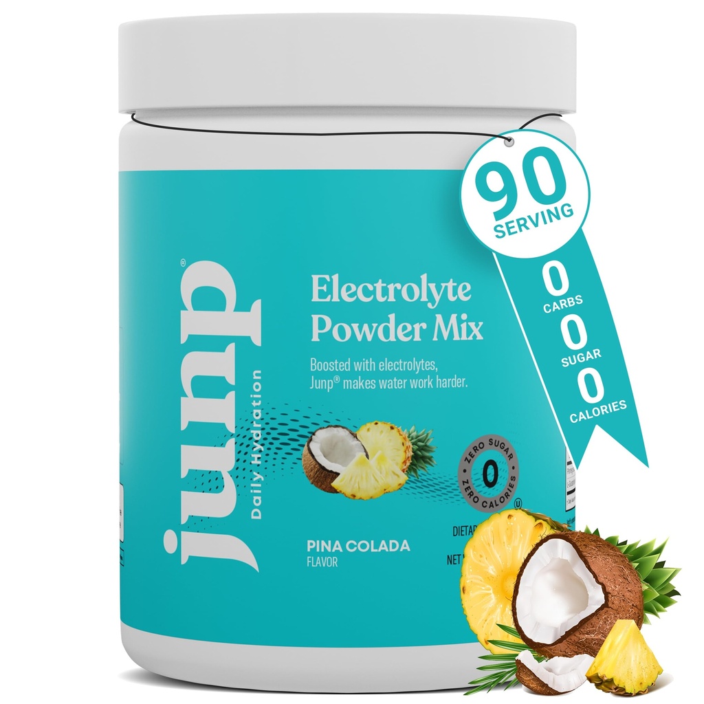 JUNP Elektrolyte Pulver Kein Zucker keine Kohlenhydrate – Pina Colada Kokosnuss Ananas Keto Elektrolyt Getränke Mix - Kalium & Salz Hydration Pulver Elektrolyte - Zero Calorie Zucker freie Elektrolyt Pulver 90ct